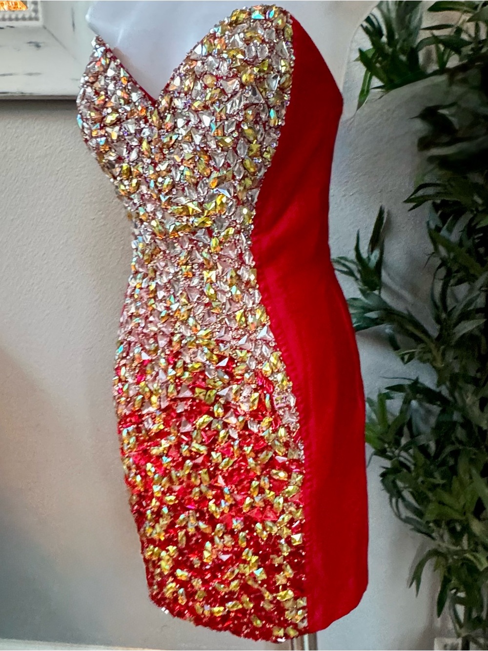 Jovani Red Strapless Crystal-Embellished Cocktail Dress - Picture 2 of 6